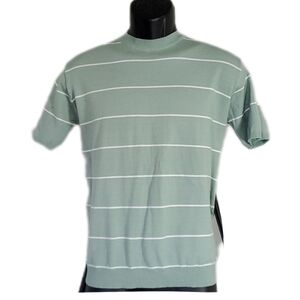 2/$30 Monkey Banana Unisex Sea Green/White Striped Short Sleeve Sweater